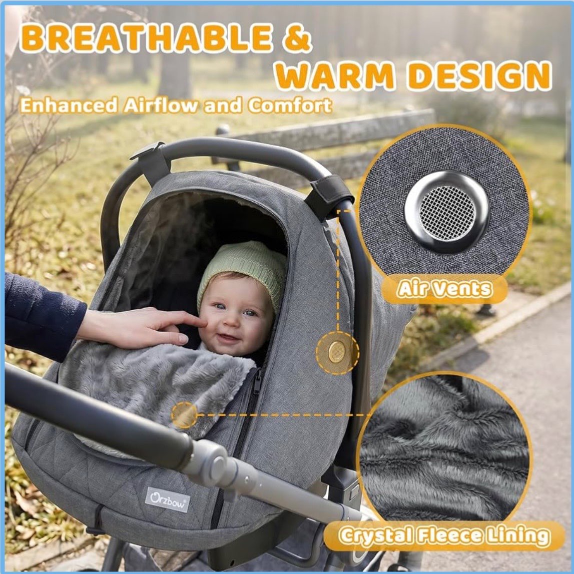 Orzbow baby winter car seat cover with zipper access