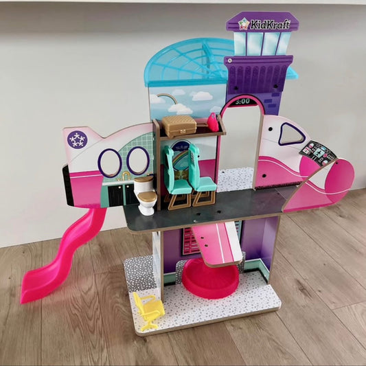 KIDKRAFT Luxe Life 2-in-1 Wooden Airport & Jet Play Set and Accessories