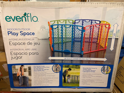 EVENFLO indoor/outdoor play space (6-panel adjustable play area + 2-panel extension)