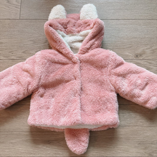 Toddlers pink cat ear hooded faux fur coat, Kids 2T
