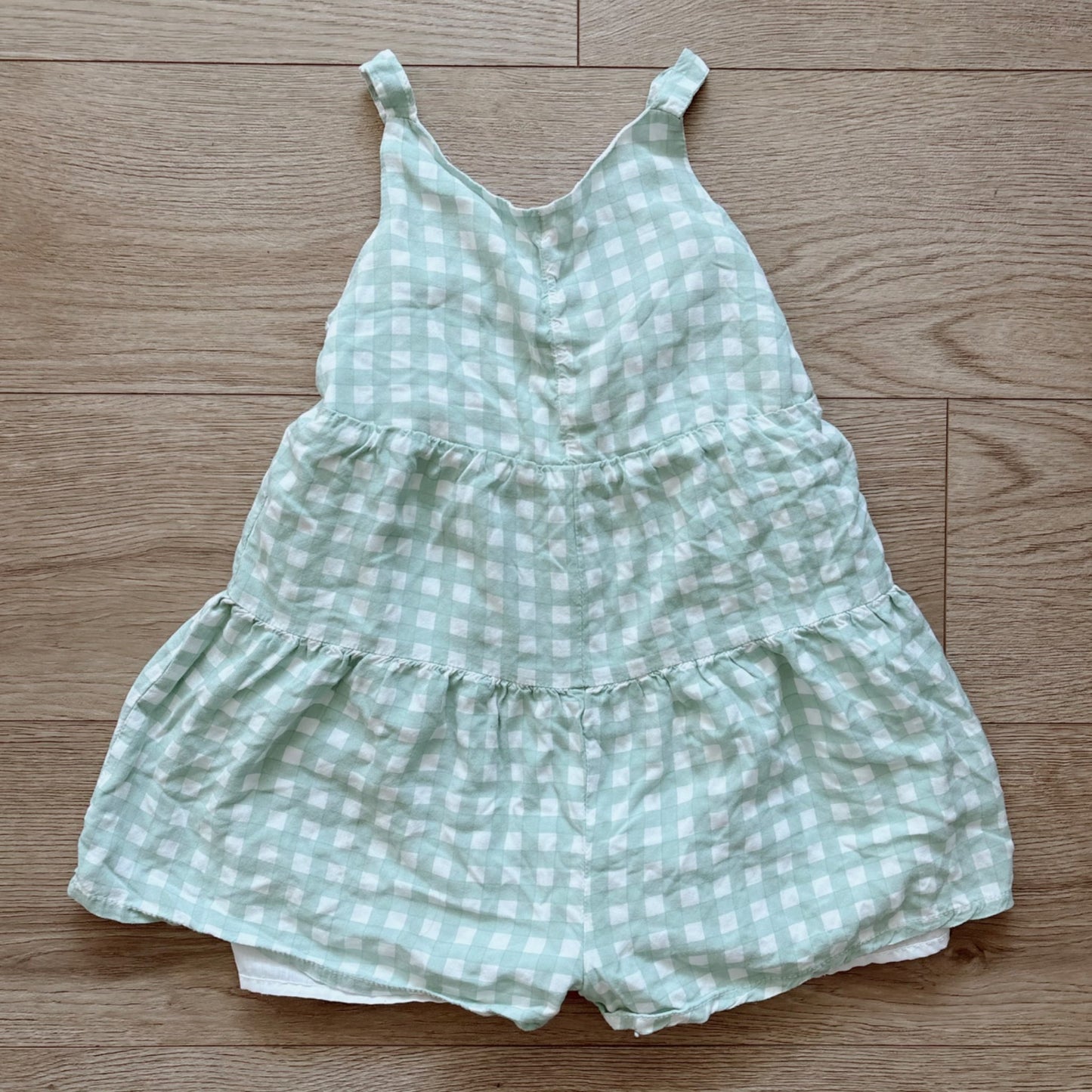 Toddler girls green gingham romper, Kids 3T
