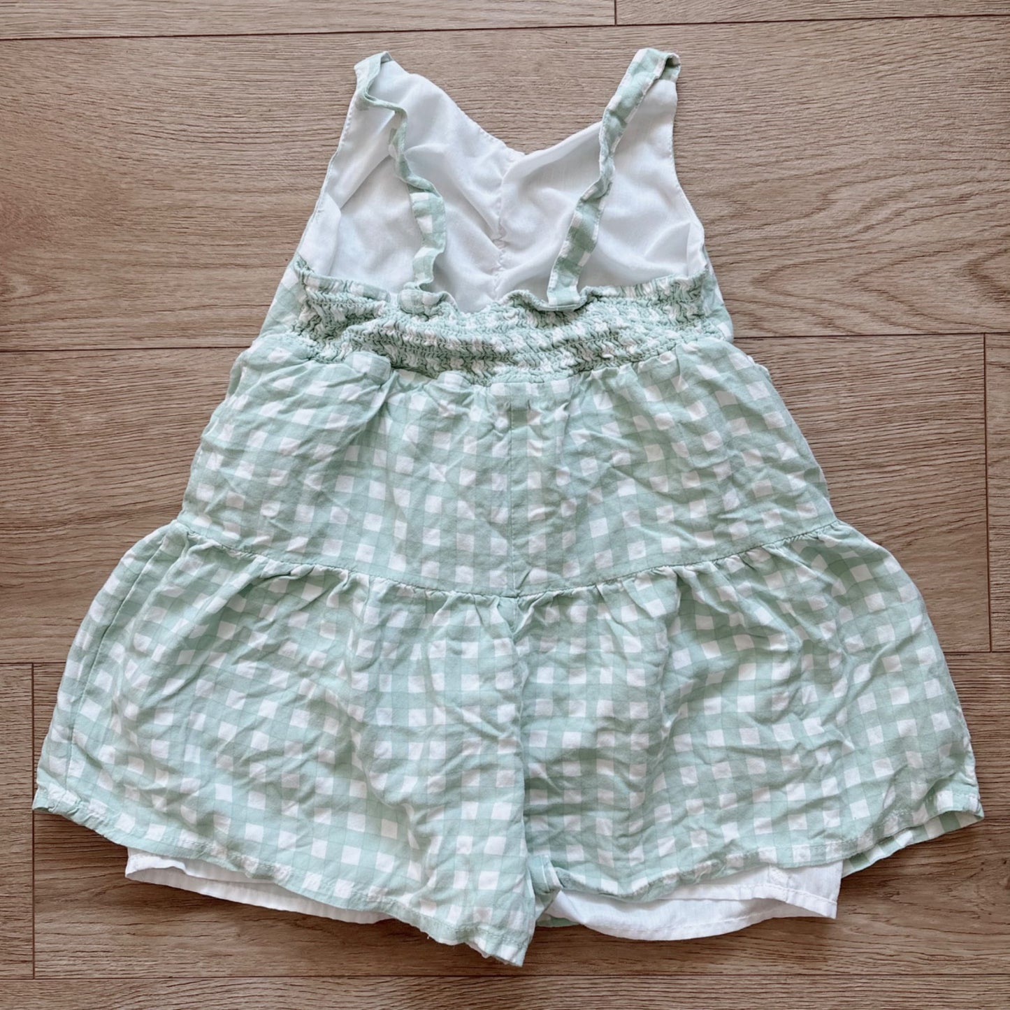 Toddler girls green gingham romper, Kids 3T