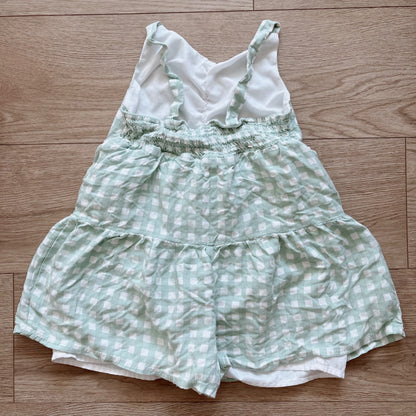 Toddler girls green gingham romper, Kids 3T