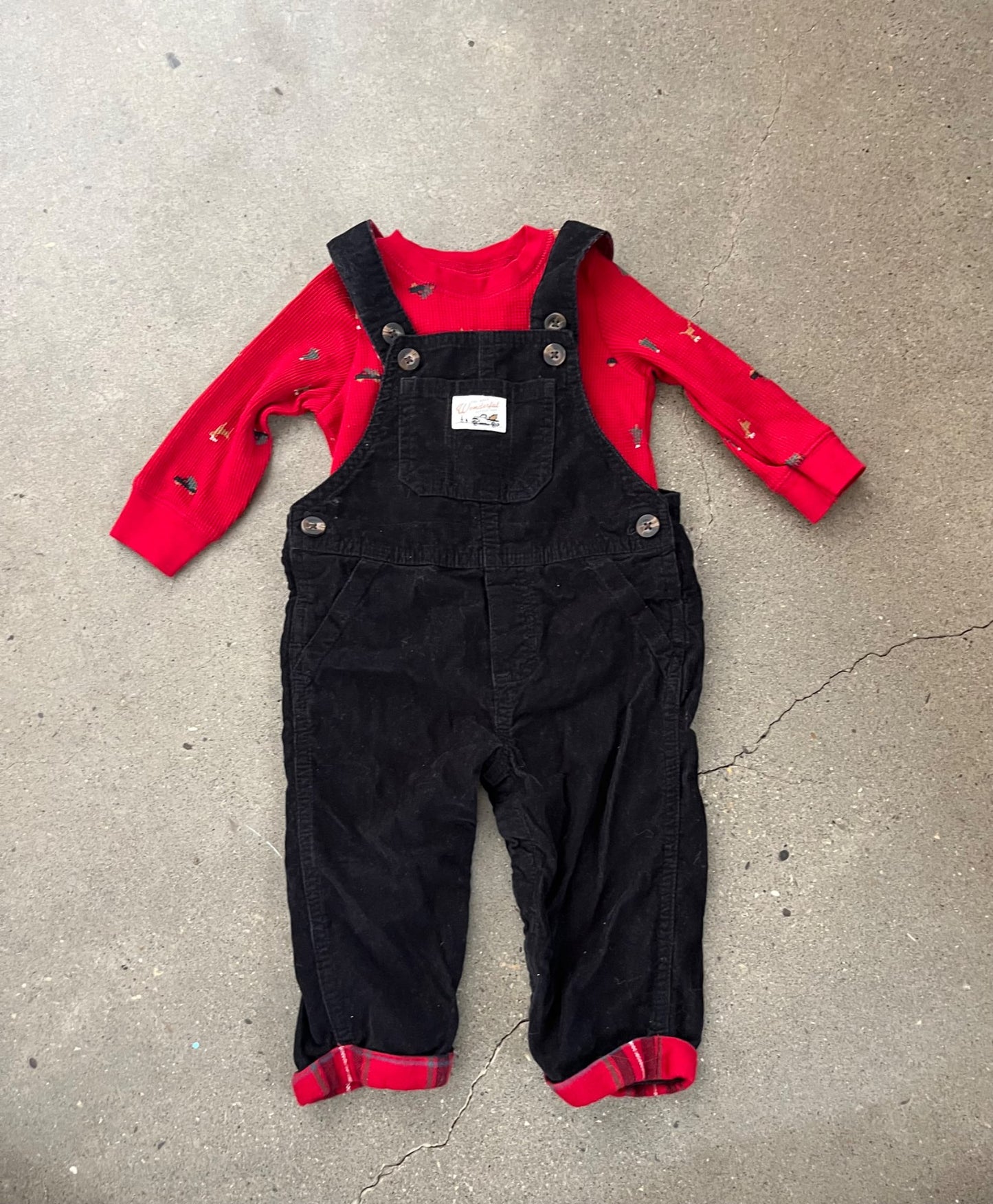 2-Piece Plaid Top & Corduroy Overall Set, Kids 12 Month (9-12M)