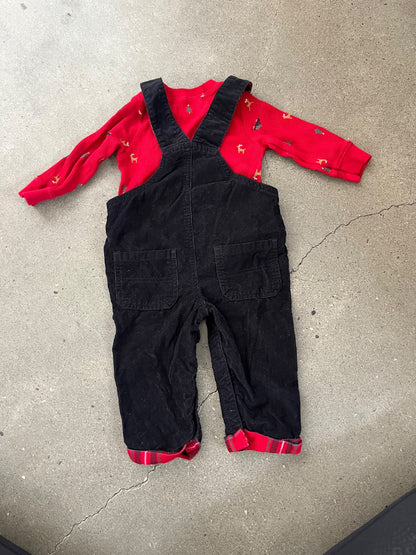 2-Piece Plaid Top & Corduroy Overall Set, Kids 12 Month (9-12M)
