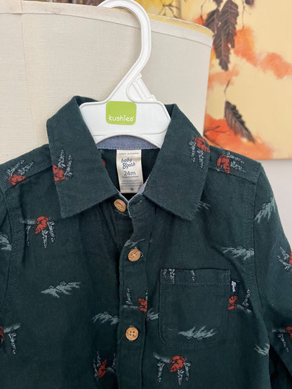 NWT Oshkosh B-gosh Woodland Fox Collared Long-Sleeve Button-Down Bodysuit, Kids 24 Month (18-24M)