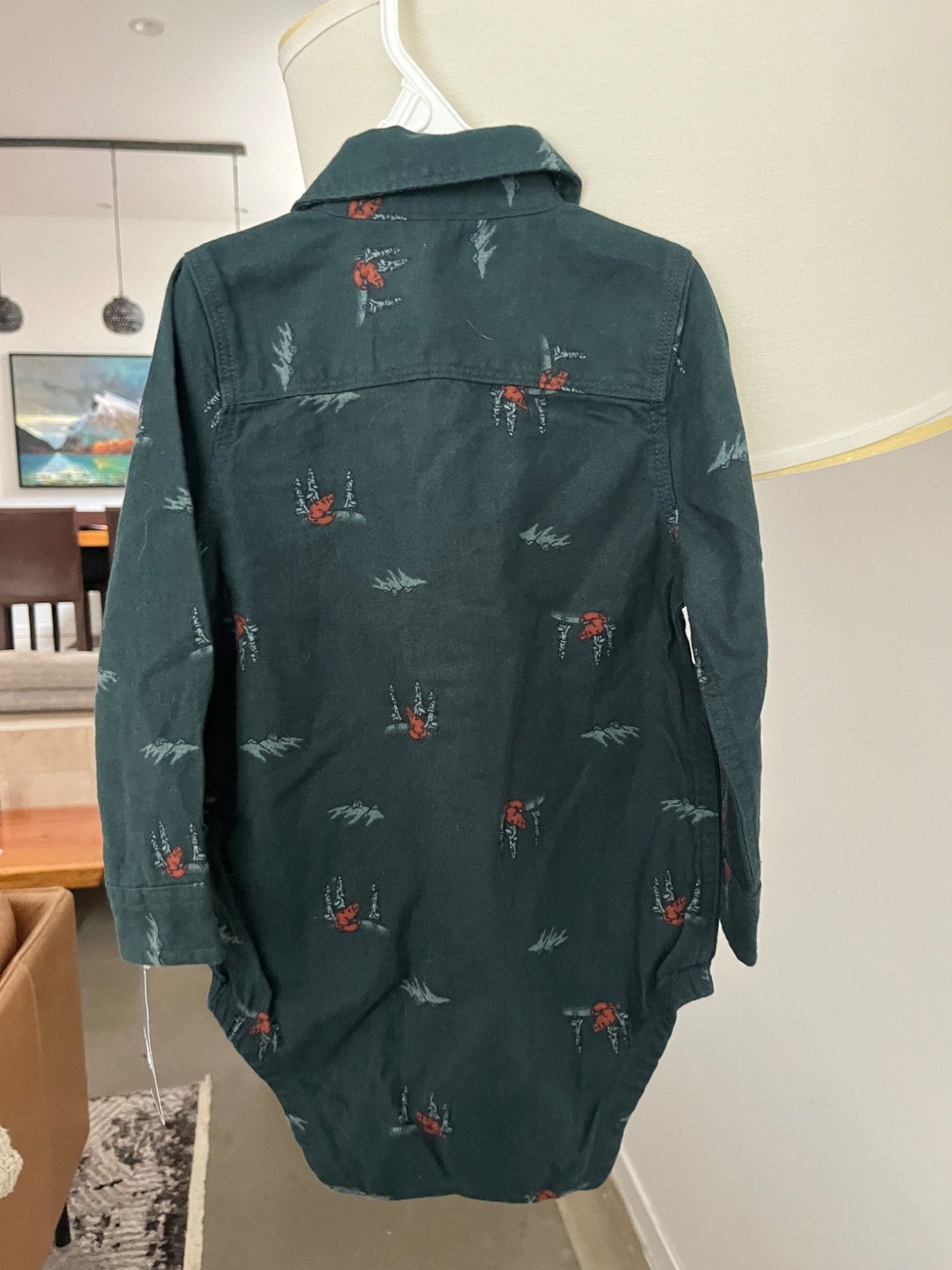 NWT Oshkosh B-gosh Woodland Fox Collared Long-Sleeve Button-Down Bodysuit, Kids 24 Month (18-24M)