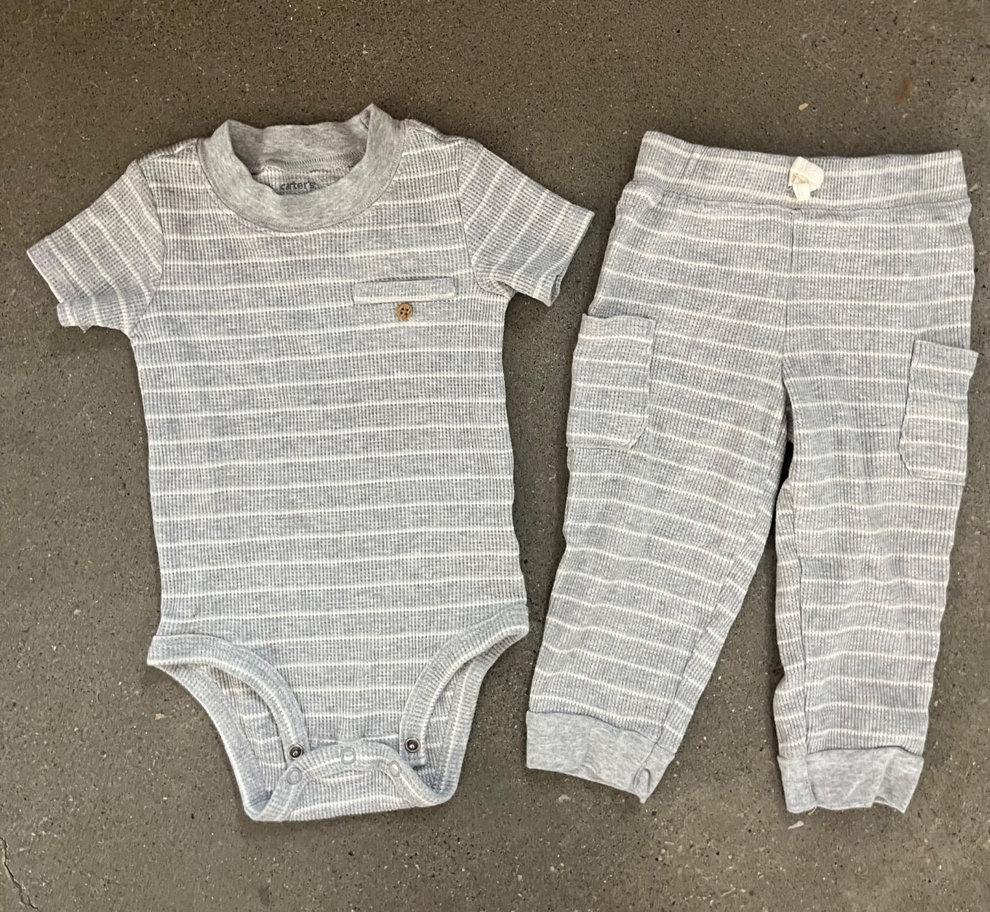 2-Piece Striped Waffle Knit Bodysuit Pant Set, Kids 18 Month (12-18M)