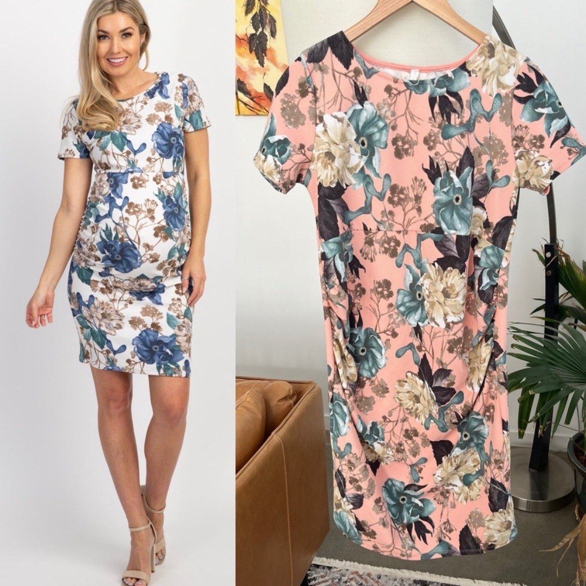 PinkBlush Floral Fitted Maternity Dress (Retail $90), Maternity L (12-14)