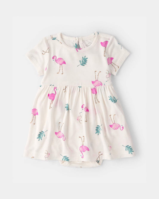 Flamingo PurelySoft by Carters Short-Sleeve Bodysuit Dress, Kids 3 Month (0-3M)