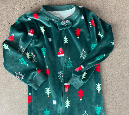 Carter’s Christmas Tree Print Velour Long-Sleeve One Piece pyjamas, Kids 2T