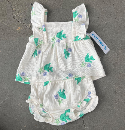 NWT Baby Girl 2-Piece Fish Top & Short Set (Retail $28), Kids 3 Month (0-3M)