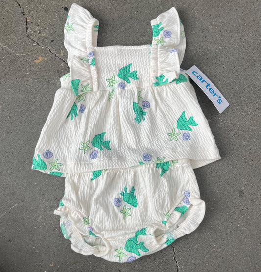 NWT Baby Girl 2-Piece Fish Top & Short Set (Retail $28), Kids 3 Month (0-3M)