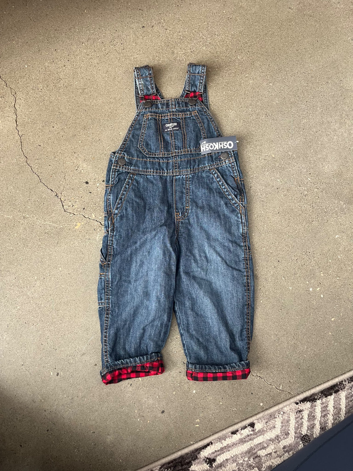 NWT OshKosh Buffalo Check Denim Overalls , Kids 2T