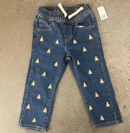 NWT Baby Gap Brannon Bear Embroidered Pull on Jeans , Kids 2T