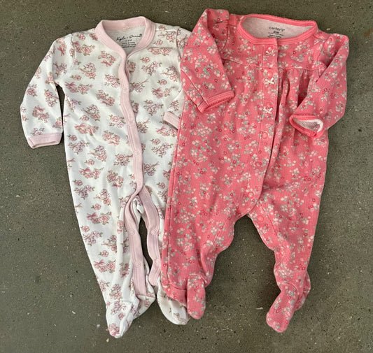 Two Baby Girl Floral Print One Piece Outfits  , Kids 3 Month (0-3M)