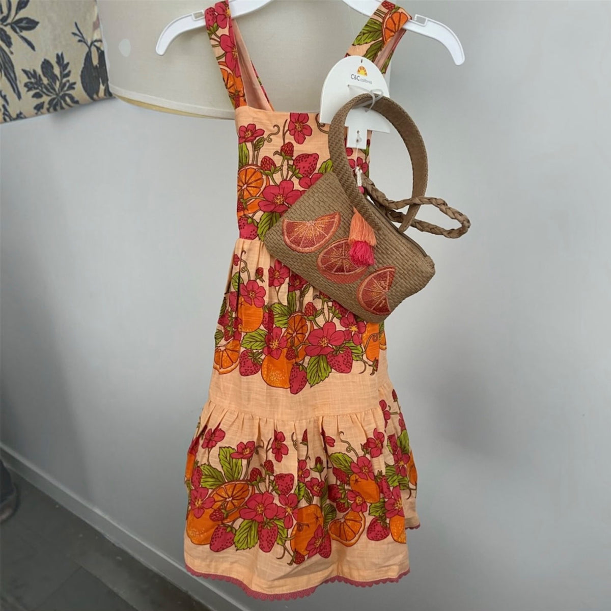 NWT C&C California Fruit Print Dress w/Clutch & Headband, Kids 6/6X