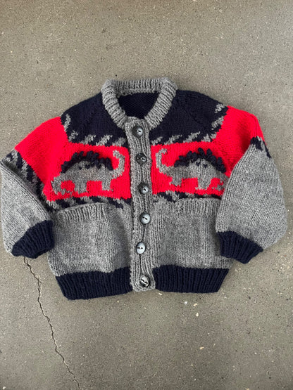 Hand Knit Dinosaur Sweater / Cardigan , Kids 18 Month (12-18M)