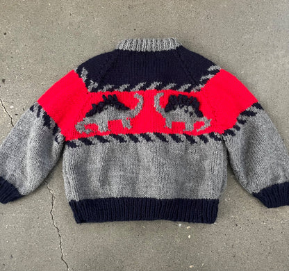 Hand Knit Dinosaur Sweater / Cardigan , Kids 18 Month (12-18M)