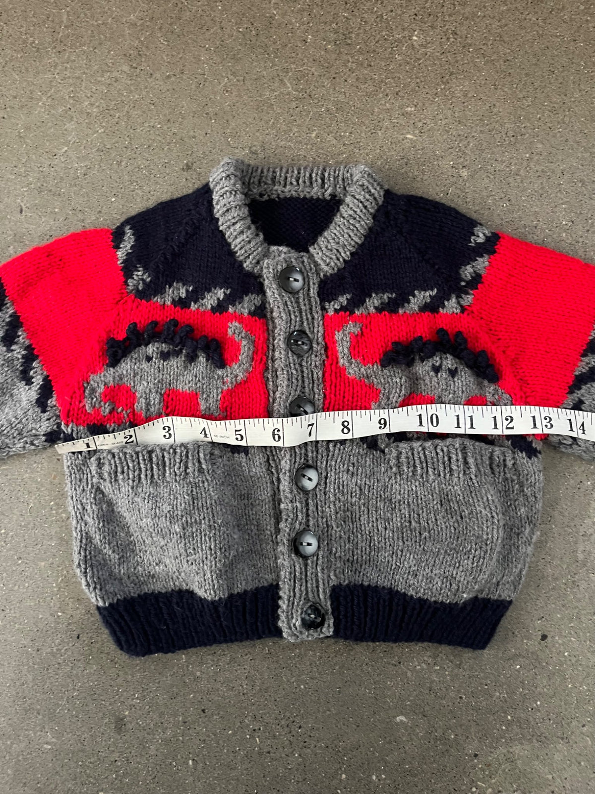 Hand Knit Dinosaur Sweater / Cardigan , Kids 18 Month (12-18M)