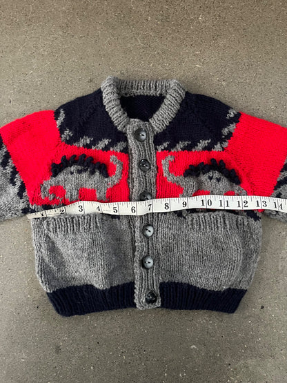 Hand Knit Dinosaur Sweater / Cardigan , Kids 18 Month (12-18M)