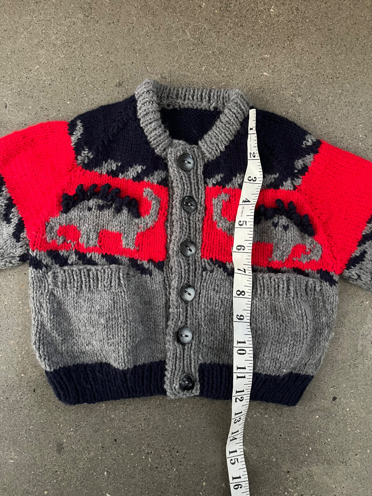 Hand Knit Dinosaur Sweater / Cardigan , Kids 18 Month (12-18M)