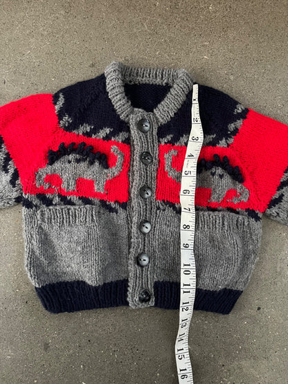 Hand Knit Dinosaur Sweater / Cardigan , Kids 18 Month (12-18M)