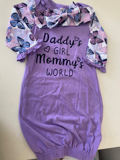 BNWOT 6-12 month baby girl bundler sleepers with matching bows, Kids 9 Month (6-9M)