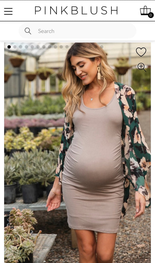 Pink Blush Maternity Dress with Green floral coverup , Maternity L (12-14)