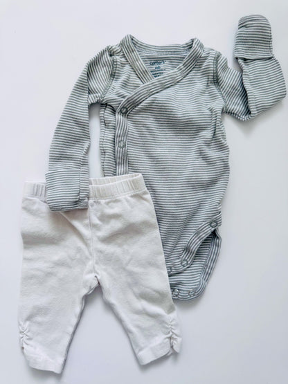 Grey striped outfit (Top & Bottom), Kids Newborn