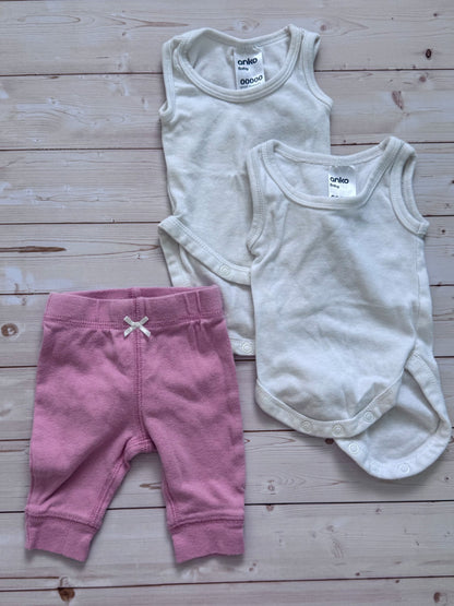 Simple Pink and White Sleeveless Outfit, Kids Newborn