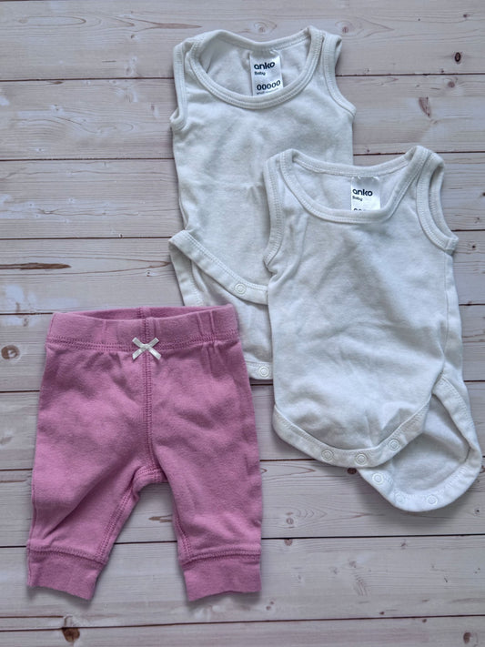 Simple Pink and White Sleeveless Outfit, Kids Newborn