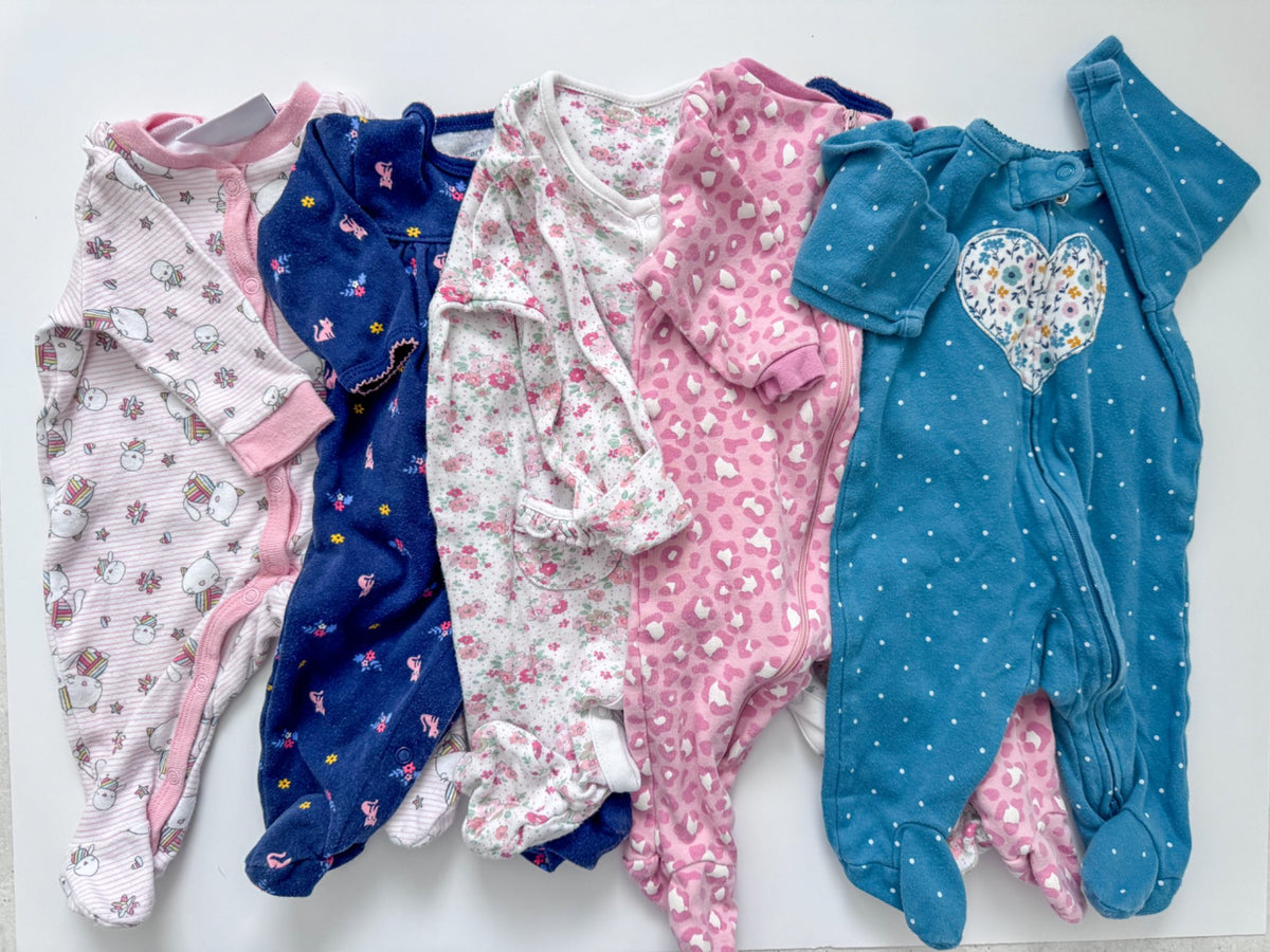 5 pretty cotton sleepers for a baby girl , Kids 3 Month (0-3M)