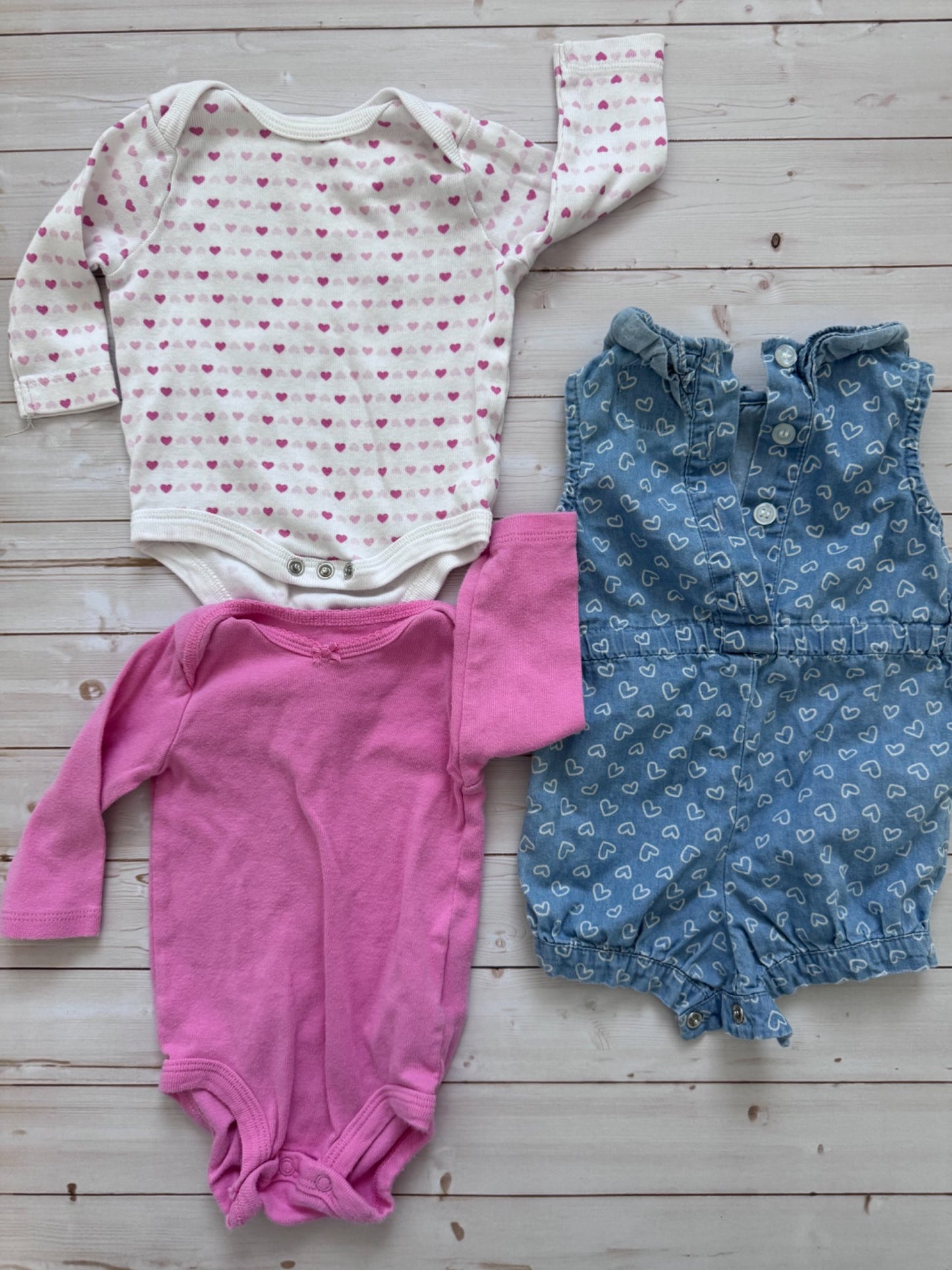 Denim Hearts Romper & long-Sleeve bodysuits, Kids 3 Month (0-3M)