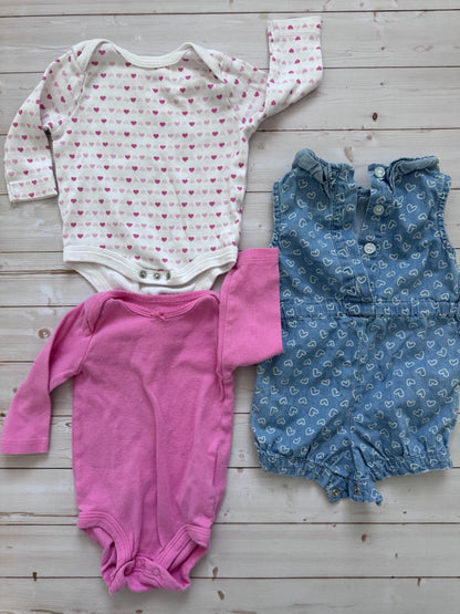 Denim Hearts Romper & long-Sleeve bodysuits, Kids 3 Month (0-3M)
