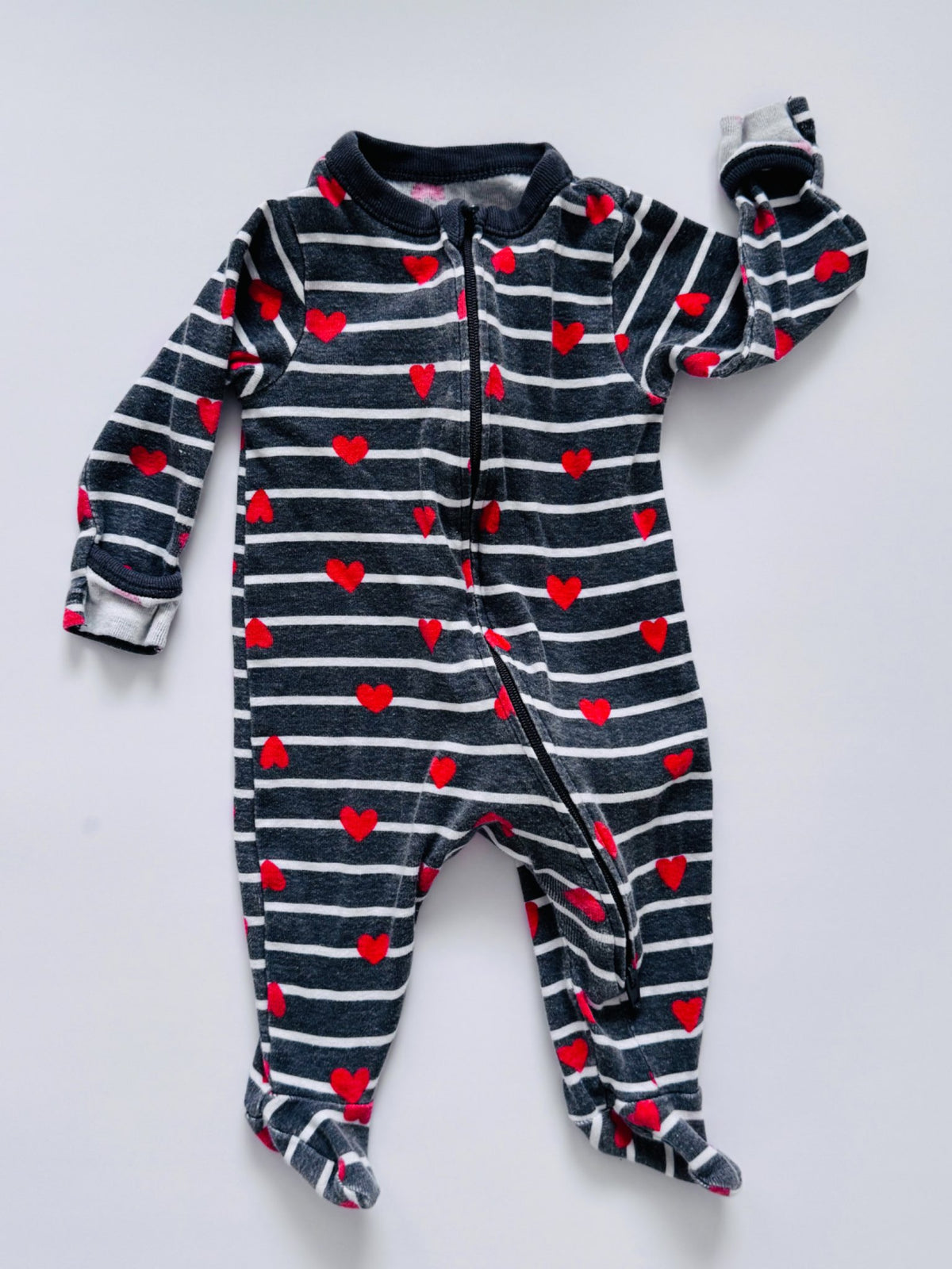 Old Navy Hearts and Stripes Footed Onesie, Kids 3 Month (0-3M)