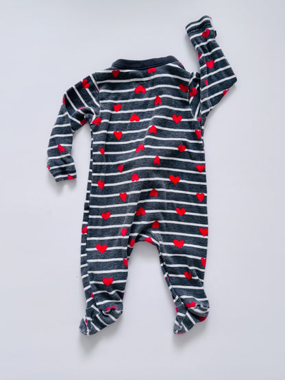 Old Navy Hearts and Stripes Footed Onesie, Kids 3 Month (0-3M)