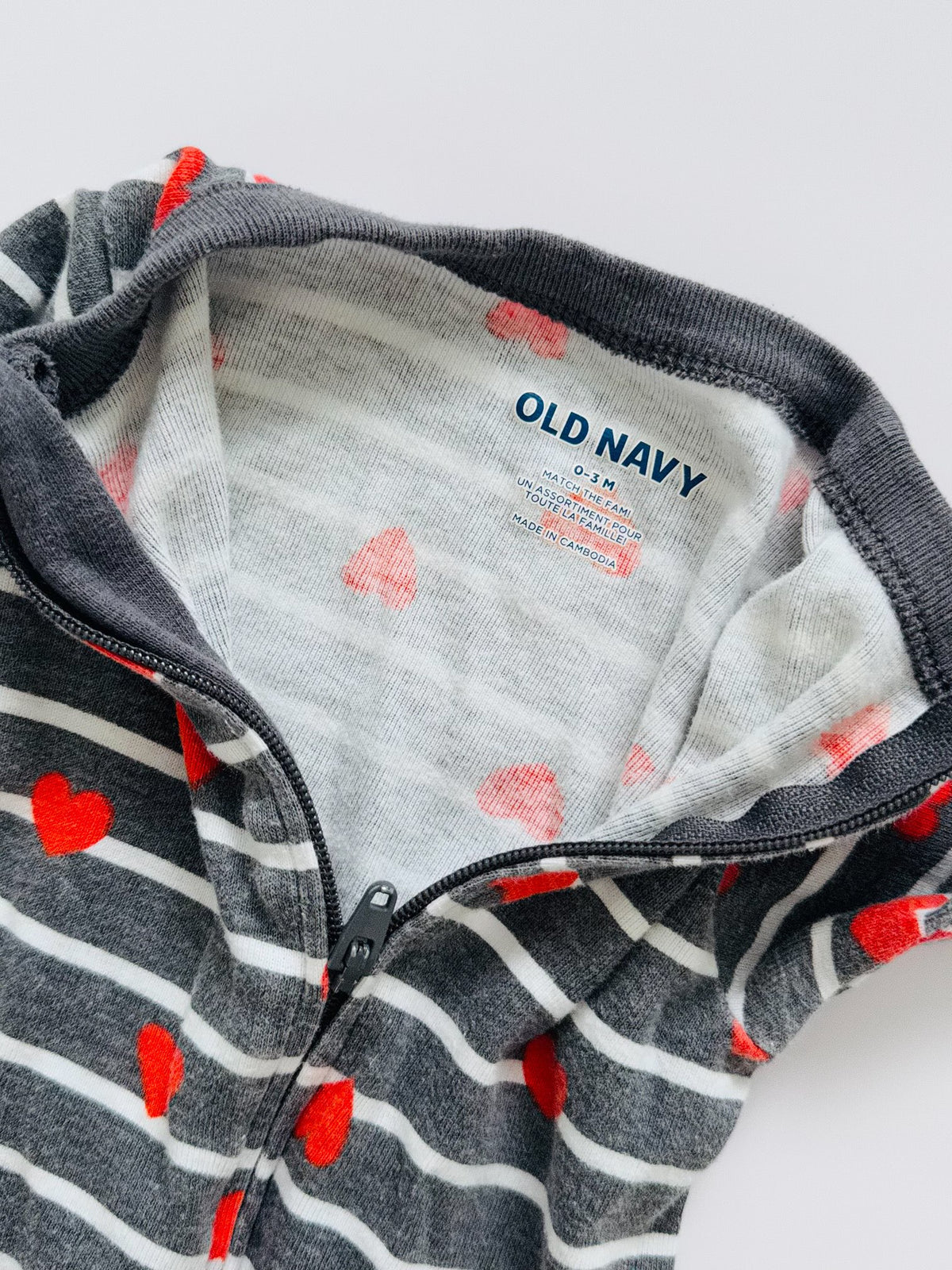 Old Navy Hearts and Stripes Footed Onesie, Kids 3 Month (0-3M)