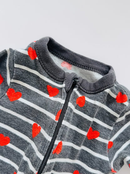 Old Navy Hearts and Stripes Footed Onesie, Kids 3 Month (0-3M)