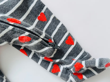 Old Navy Hearts and Stripes Footed Onesie, Kids 3 Month (0-3M)