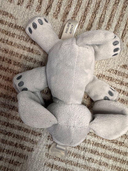 3 baby rattles and an Elephant Soother Holder