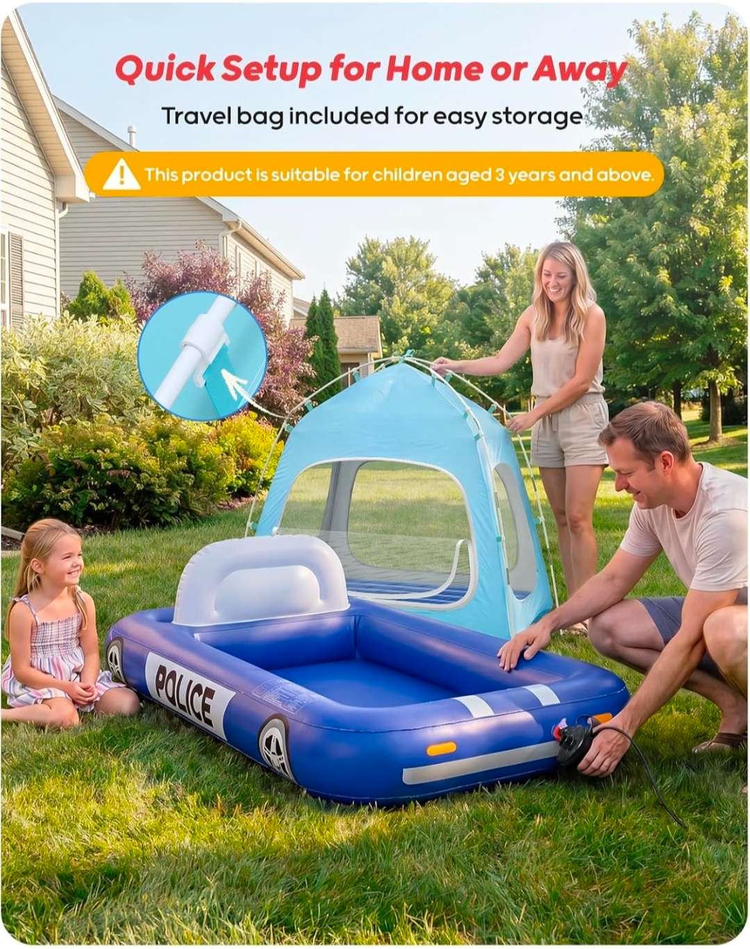 Police Car Inflatable Kid's Mattress, QPAU, NWT, MSRP $69.99