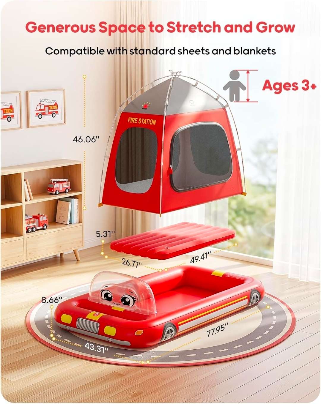 Fire Truck Inflatable Kid's Mattress, QPAU, NWT, MSRP $79.99