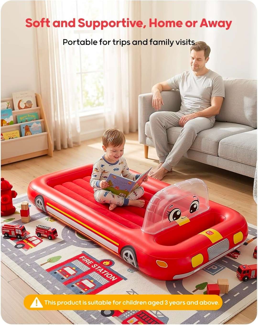 Fire Truck Inflatable Kid's Mattress, QPAU, NWT, MSRP $79.99