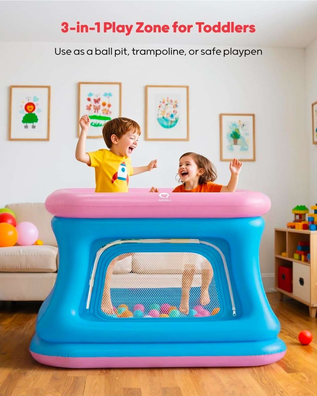 3-in-1 Toddler Ball Pit & Trampoline, Inflatable Bouncy Castle, QPAU, NWT, MSRP $69.99