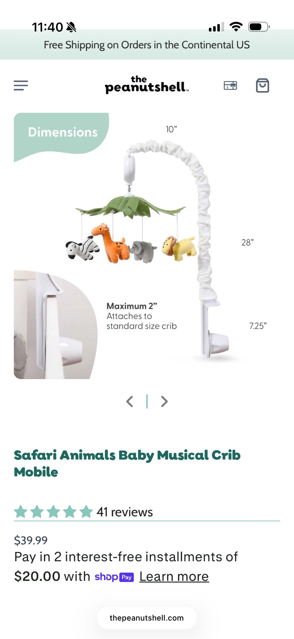 Peanutshell Safari Musical Crib Mobile