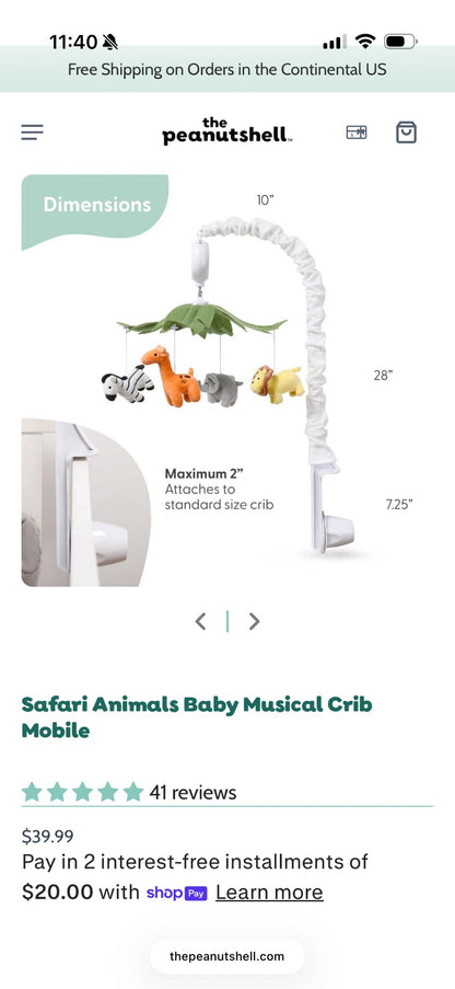 Peanutshell Safari Musical Crib Mobile