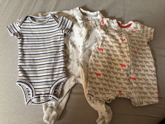 Three Onesies , Kids 3 Month (0-3M)