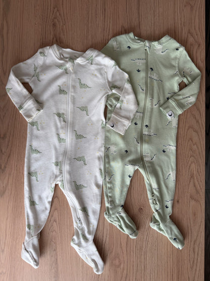 Rise Little Earthling Dino sleepers x2, 3-6M, Kids 6 Month (3-6M)