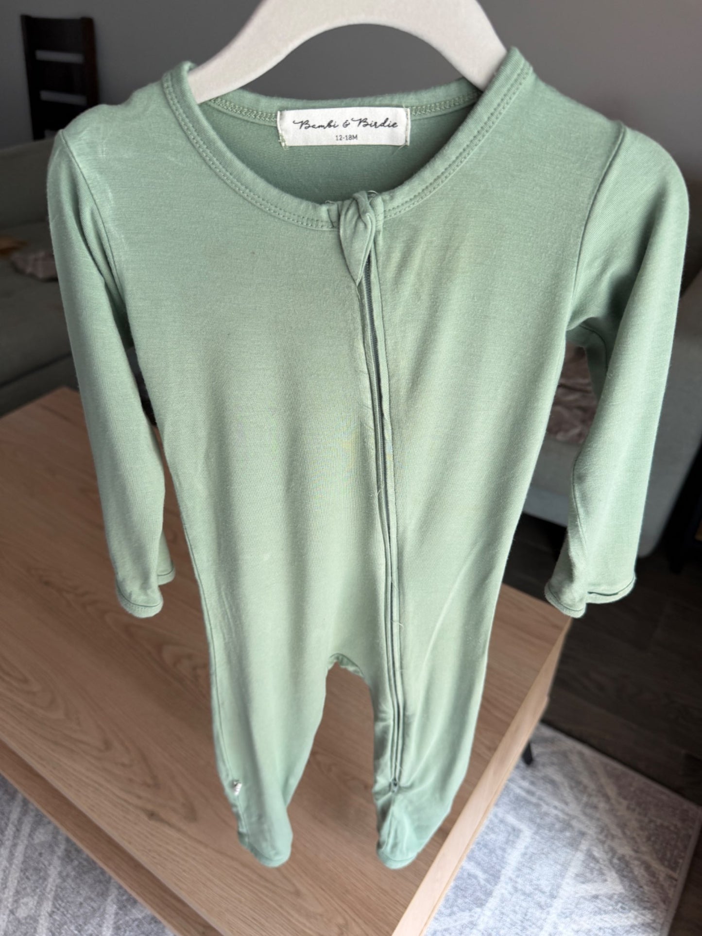 Bambi and Birdie sage green bamboo sleeper, 12-18M, Kids 18 Month (12-18M)